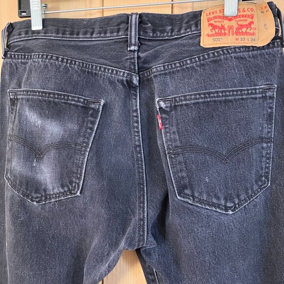 LEVI'S 501 Mens Vintage Button Fly Distressed Red Tab Jeans 33x34 Black AN EXC - Picture 2 of 12